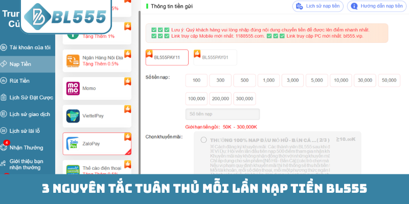 3 nguyên tắc tuân thủ mỗi lần nạp tiền BL555