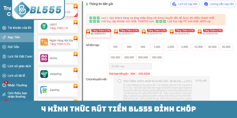 4 hình thức rút tiền BL555 đỉnh chóp